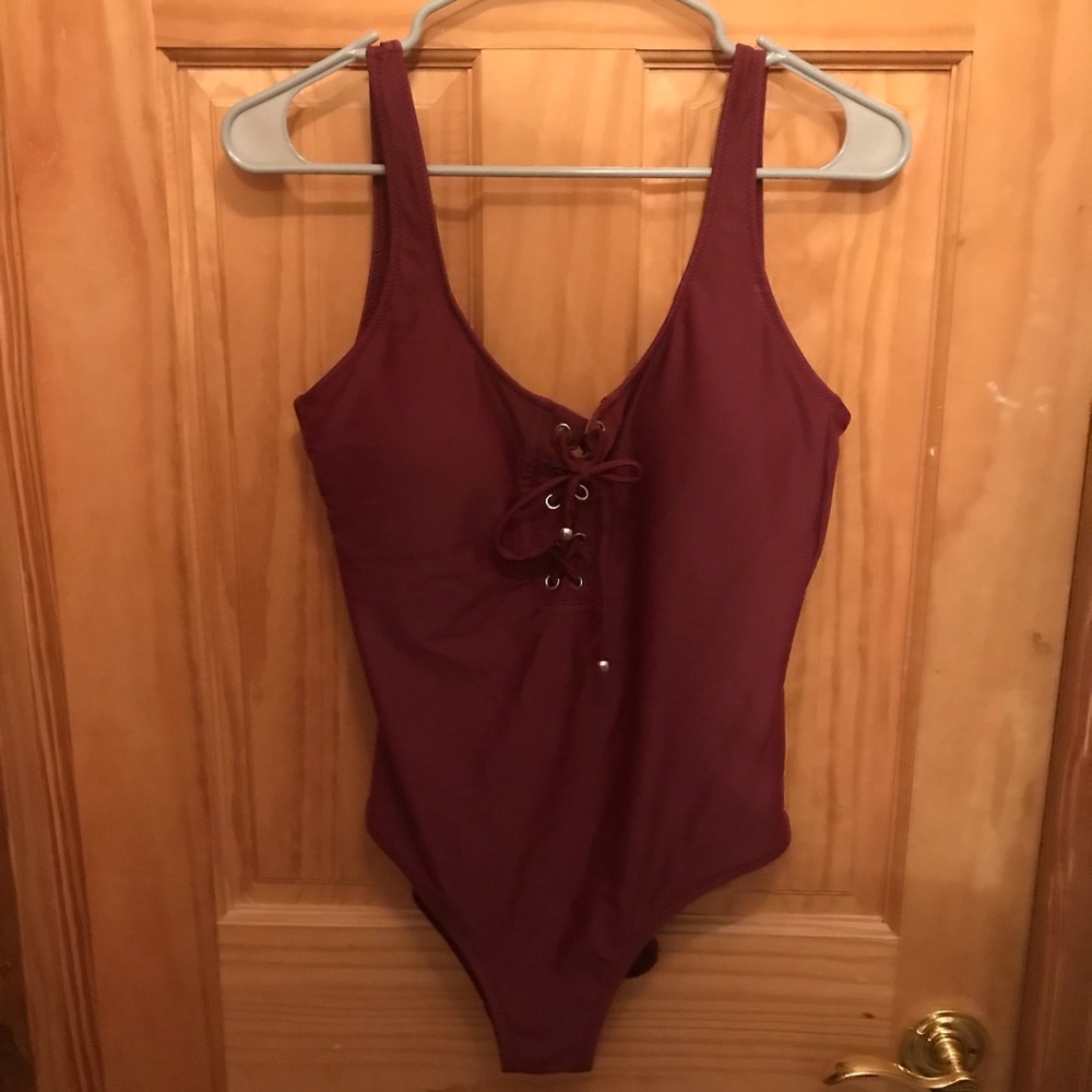 Maroon one piece bathing suit